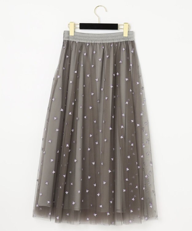 GRACE CONTINENTAL ブーツプリントチュールスカート グレー