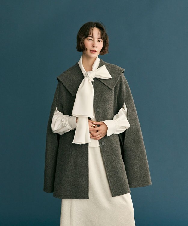 #Newans セーラーカラーダブルフェイスケープコート グレー