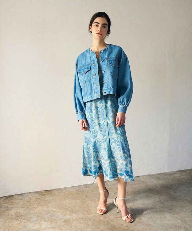 GRACE CONTINENTAL ノーカラーデニムジャケット インディゴ