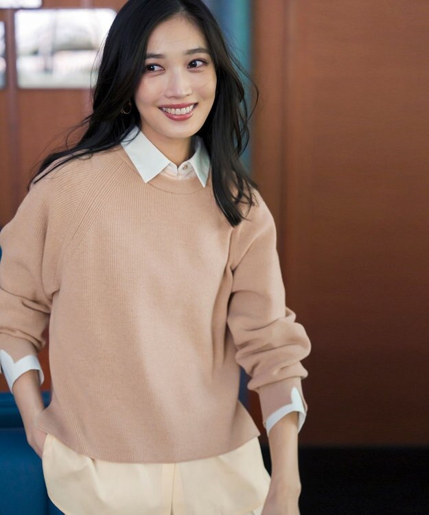 ANY SIS S ニットレイヤード シャツ ツインセット ライトベージュ×イエロー