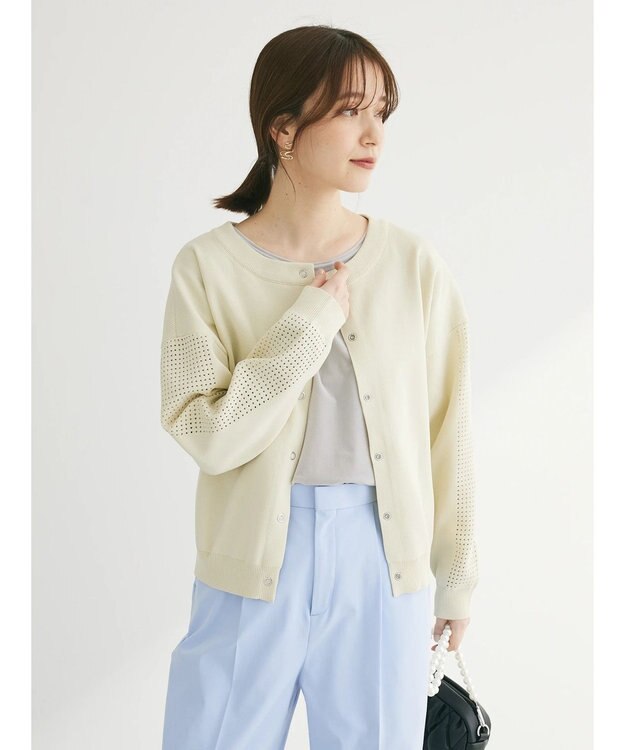 Green Parks ・ｆｕｒｒｙ　ｒａｔｅ　２ｗａｙかる~いニットカーデ Ivory