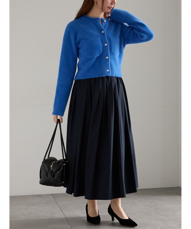 Te chichi フラッフィーツイルタックフレアスカート ネイビー