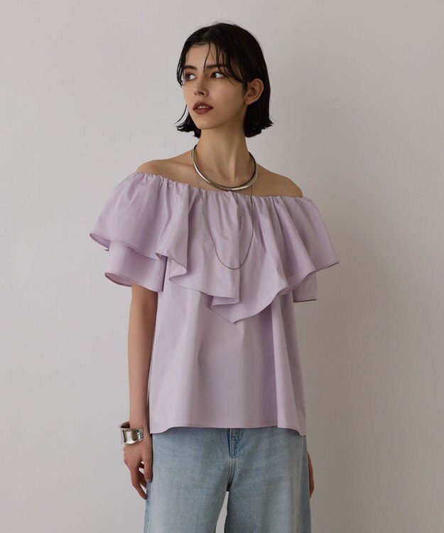 GRACE CONTINENTAL フリルオフショルトップ ラベンダー