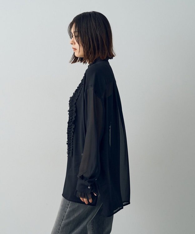 YECCA VECCA フリルデザインロングシャツ Black
