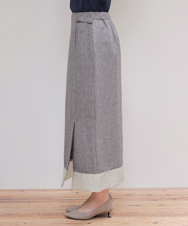 Tiaclasse 【洗える】メランジヘリンボーンツイードスカート ライトグレー