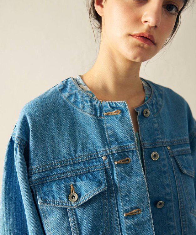 GRACE CONTINENTAL ノーカラーデニムジャケット インディゴ