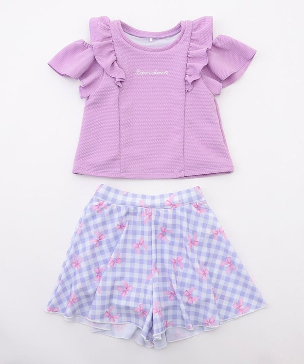 ANY KIDS 【UVカット】2WAYショルダーセパレート水着 ラベンダー×ラベンダーチェック