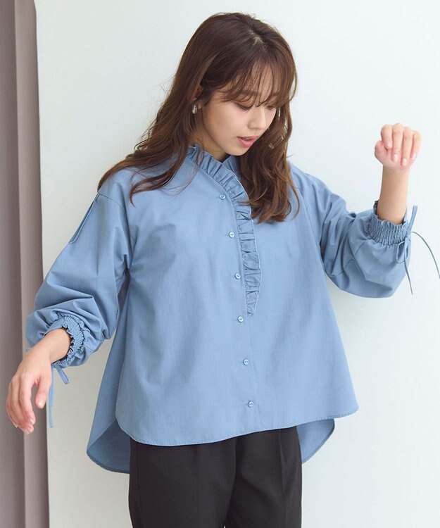 Feroux 【洗える】フリルシャツ ブラウス ブルー系