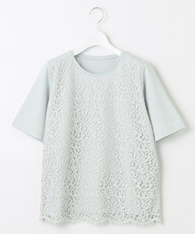 自由区 L 【洗える】レースコンビ Tシャツ 黄緑系