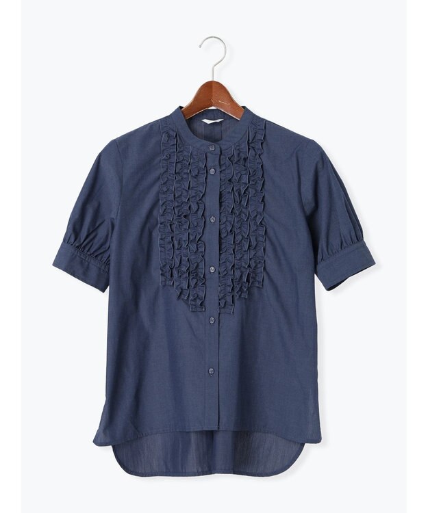 Te chichi フロントフリル5分袖ブラウス ネイビー