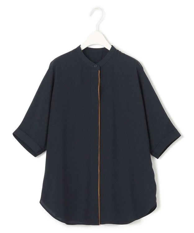 ICB 【人気のため新色追加・WEB限定カラーあり】BackSatinAmunzen 5分袖バンドカラーブラウス ネイビー系