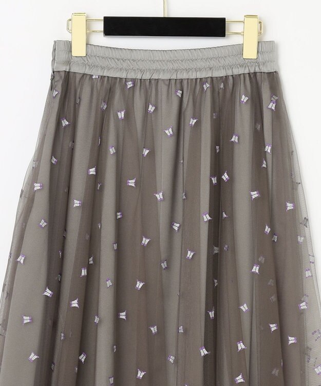 GRACE CONTINENTAL ブーツプリントチュールスカート グレー