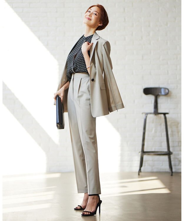 ICB 【洗える】 サマーウールトロ テーラードジャケット ライトオリーブ系