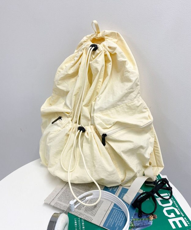 WEGO ドロストデザインリュック ホワイトアイボリー