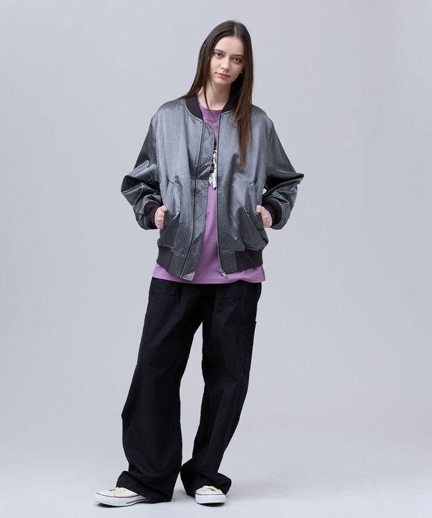 J.PRESS MEN 【J.PRESS ORIGINALS】Bleach Viscose Cotton Satin Flight Jacket / Japan Made グレー系