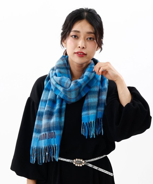 AURORA 【 ANNA SUI（アナ スイ）】ウールチェックマフラー(WASH) ブルー
