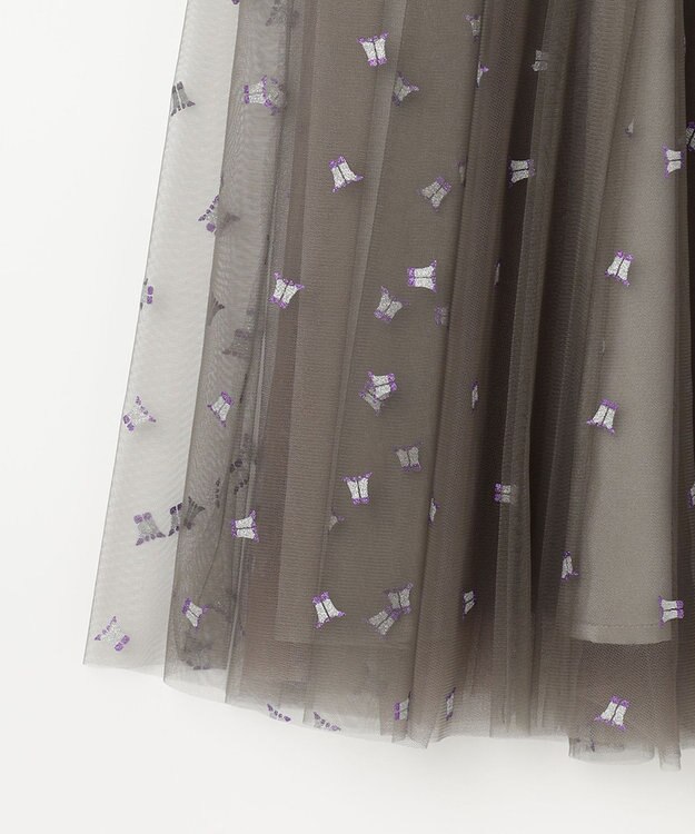 GRACE CONTINENTAL ブーツプリントチュールスカート グレー