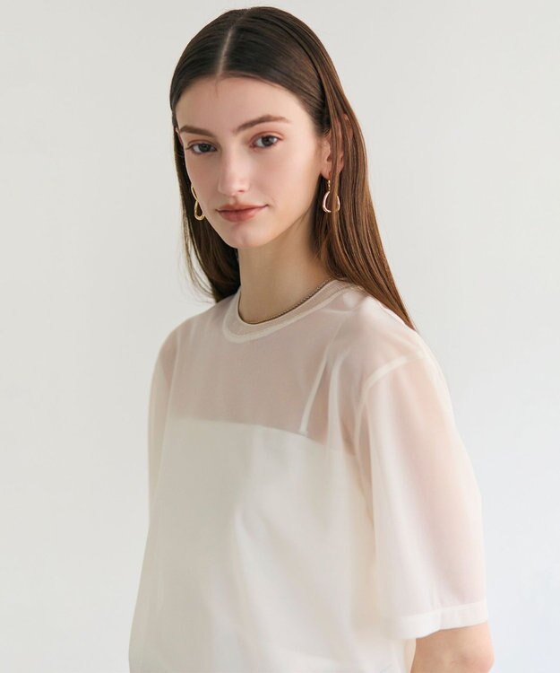 BEIGE， SELEN / リブコンビ シアーTシャツ Ecru
