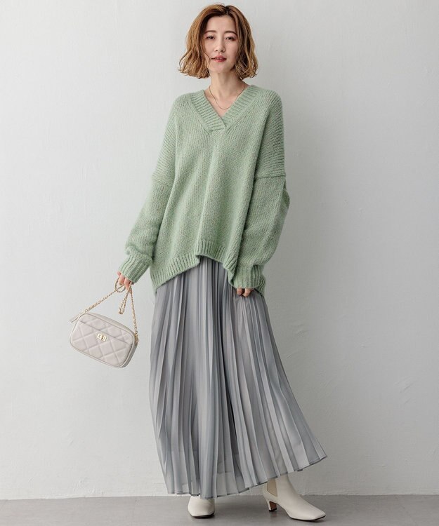 23区 S ホイルプリントプリーツ スカート セージ系