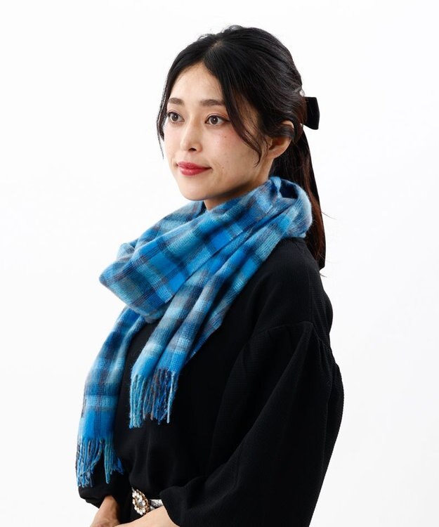 AURORA 【 ANNA SUI（アナ スイ）】ウールチェックマフラー(WASH) ブルー