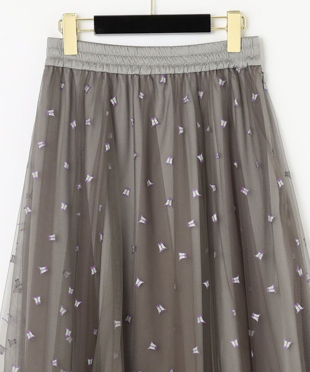 GRACE CONTINENTAL ブーツプリントチュールスカート グレー
