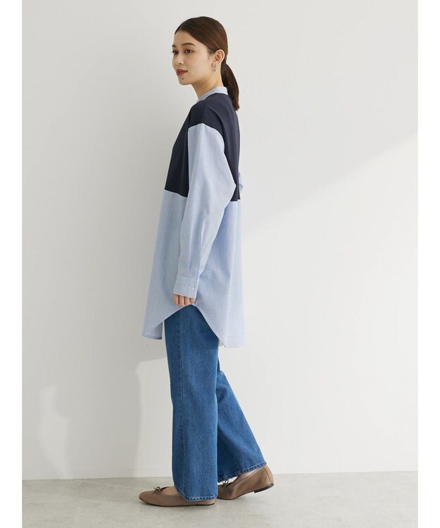 Green Parks 比翼カットドッキングチュニック Stripe Sax