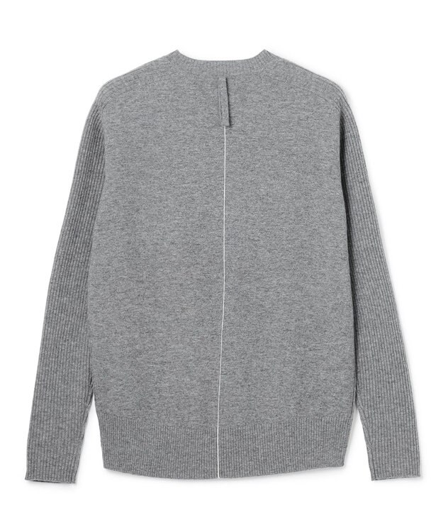 BEIGE， 【洗える】POMPE / ウールカシミヤ配色ラインクルーネックニット Charcoal×Off
