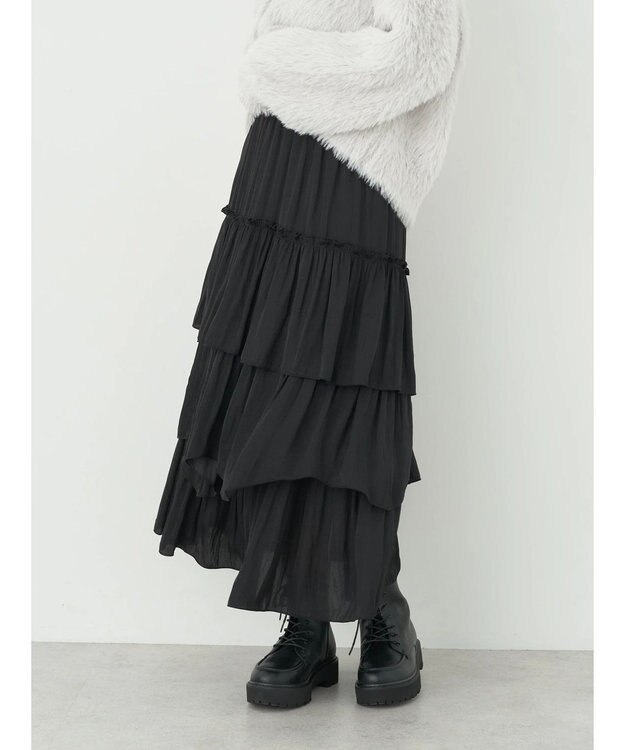 earth music&ecology ランダムティアードスカート Black