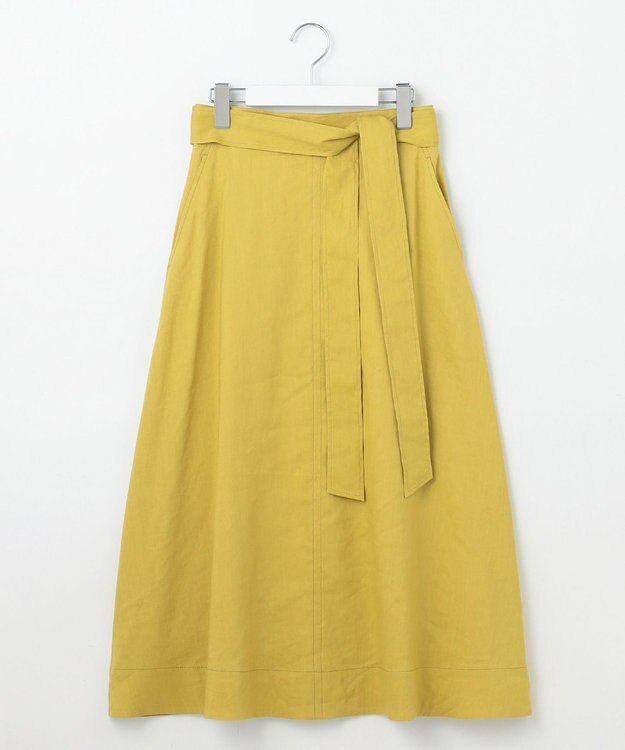 自由区 【洗える】リネンビスコースストレッチフレア スカート ピスタチオ