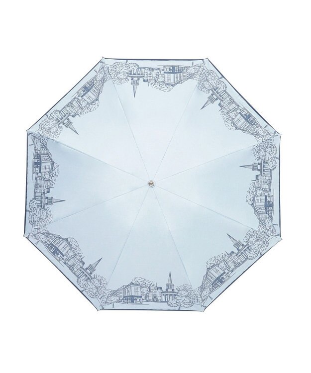 MOONBAT 【遮光100%/収納バッグ付き】SOLFEGE MODE  晴雨兼用 折りたたみ日傘 街並プリント サックスブルー