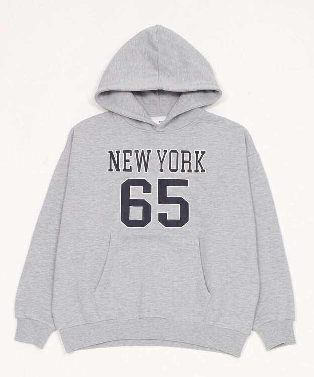 WEGO 裏起毛グラフィックビッグプルパーカー 杢グレー