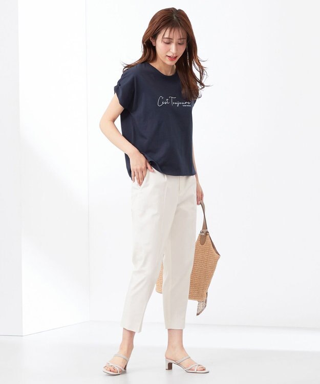 ANY SIS 【美人百花6月号掲載】フレンチスリーブロゴ Tシャツ ネイビー