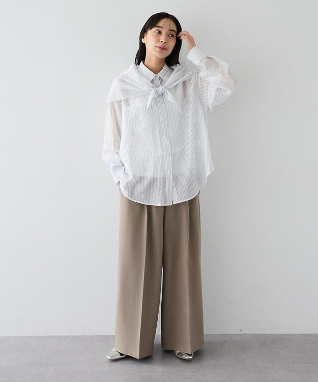 CRAFT STANDARD BOUTIQUE 【2点SET】スカーフ付きシアーストライプシャツ Stripe White