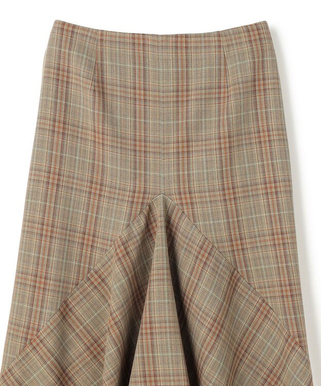 BEIGE， SELMA / チェックウールラッフルスカート Camel × Nude