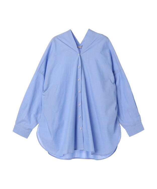 CRAFT STANDARD BOUTIQUE パールボタン抜き衿サークルブラウス Sax