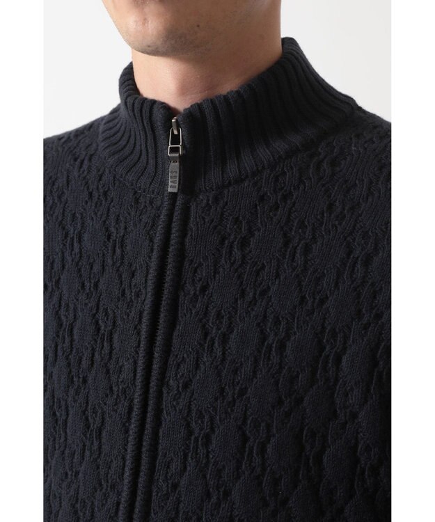 DAKS エアリースパン アラン裏目 ニットブルゾン ネイビー