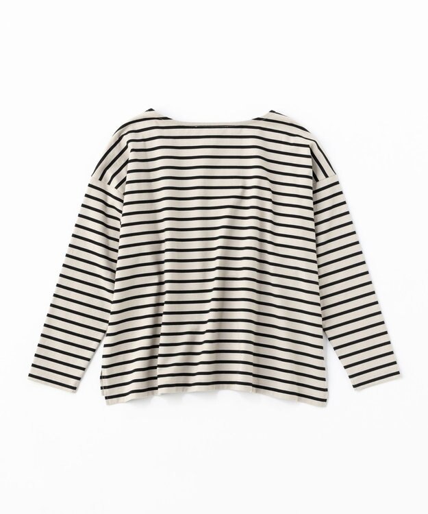 UNFILO 【洗える】ボーダーワイドTシャツ グレージュ×ブラックボーダー