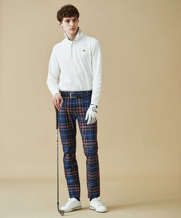 23区GOLF 長く愛せる定番人気！【MEN】【日本製】ハニカムカノコ 長袖ポロシャツ ホワイト系