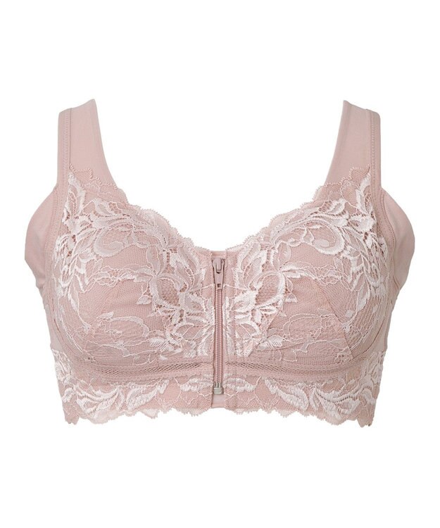 BRADELIS New York 【BRADELIS NewYork peace / ノンワイヤー・フロント留め・スッキリ着痩せ】細く見えるフロントファスナーブラ23 S～5L ヌーディピンク