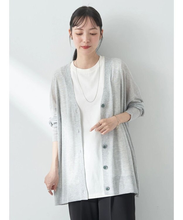 earth music&ecology シアーＢＩＧカーディガン Gray Mixture