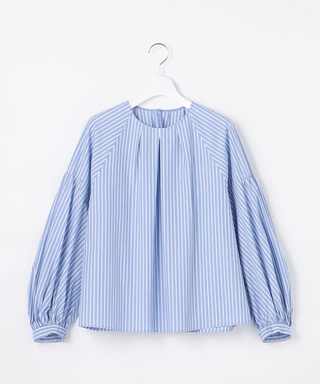 自由区 【SHIHOさん着用】ボリュームスリーブ ブラウス サックスストライプ