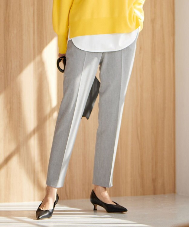 自由区 S 【撥水加工・洗える】TRギャバ裏起毛テーパード パンツ ライトグレー系