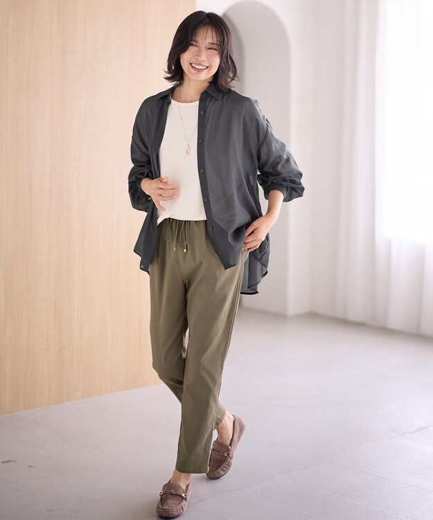 ANY L 【洗濯機可/ウエストゴム/ストレッチ/裏起毛】エブリデイベーシックテーパードパンツ モカカーキ