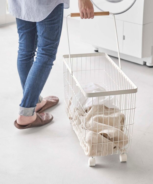 tower ランドリーバスケット トスカ キャスター付き ワイド&ロー ホワイト ホワイト