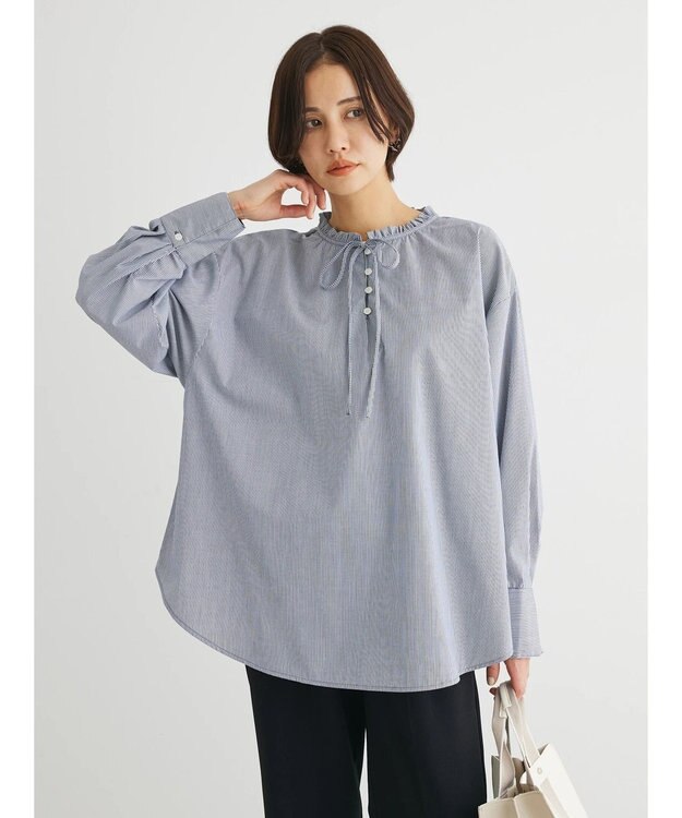 Green Parks スタンドフリルアソートブラウス Navy