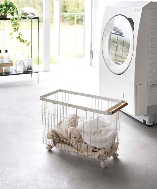 tower ランドリーバスケット トスカ キャスター付き ワイド&ロー ホワイト ホワイト