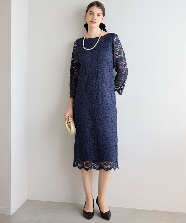 23区 【APPLAUDIR】シャイニーフラワーレース ドレス ネイビー系