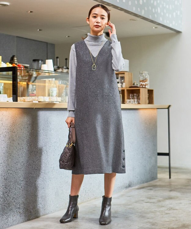 J.PRESS LADIES L 【洗える】PRINCE タートルネック ニット ライトグレー系