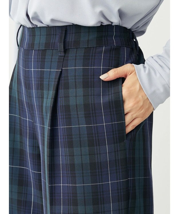 Green Parks きれいシルエットチェックワイドパンツ Check Navy