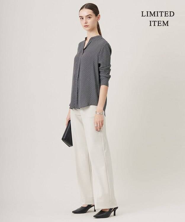 ICB L 【WEB限定・UVケア・速乾・洗える】BackSatinAmunzen キーネックブラウス ブラック柄系